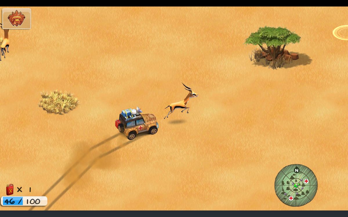 Wonder Zoo: Animal & Dinosaur Rescue (Android) screenshot: Chasing after a springbok with a jeep.