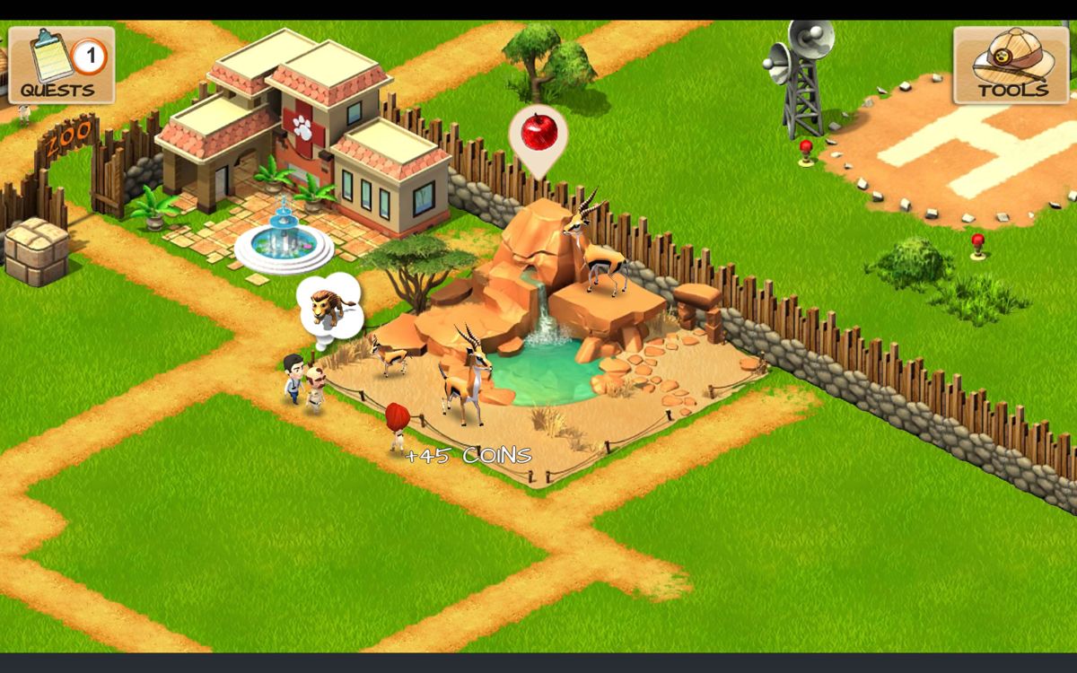 Wonder Zoo: Animal & Dinosaur Rescue (Android) screenshot: Zoomed in view of the location for the springboks.