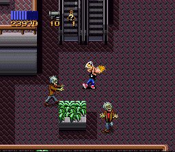 Zombies Ate My Neighbors (SNES) screenshot: Zeke drinks a magic potion and...