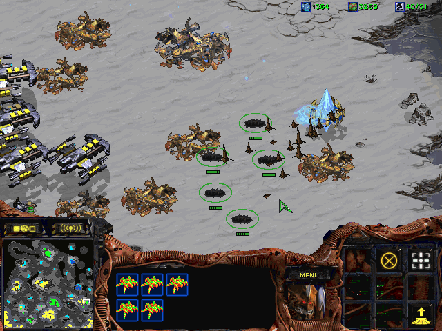 StarCraft: Brood War (Windows) screenshot: Zerg Lurkers are new, and the only Zerg units that can attack while buried underground.