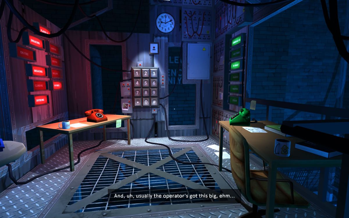 Dr. Langeskov, The Tiger and The Terribly Cursed Emerald: A Whirlwind Heist (Windows) screenshot: The control room for high concept miscellaneous interactions