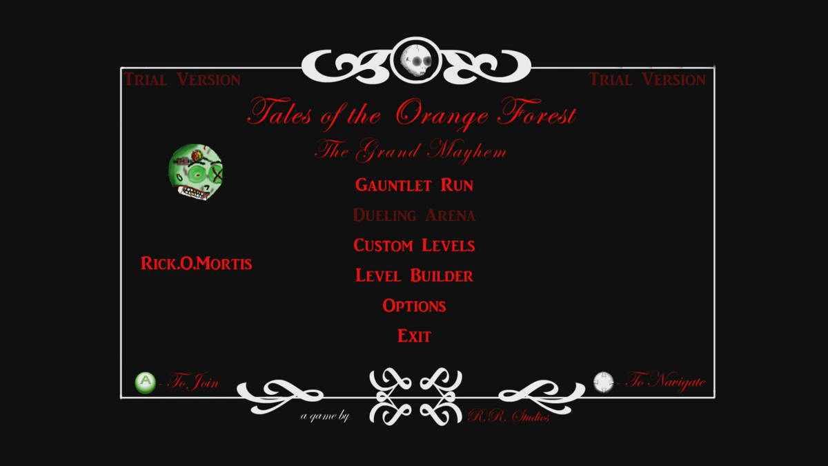 Tales of the Orange Forest: The Grand Mayhem (Xbox 360) screenshot: Main menu (Trial version)