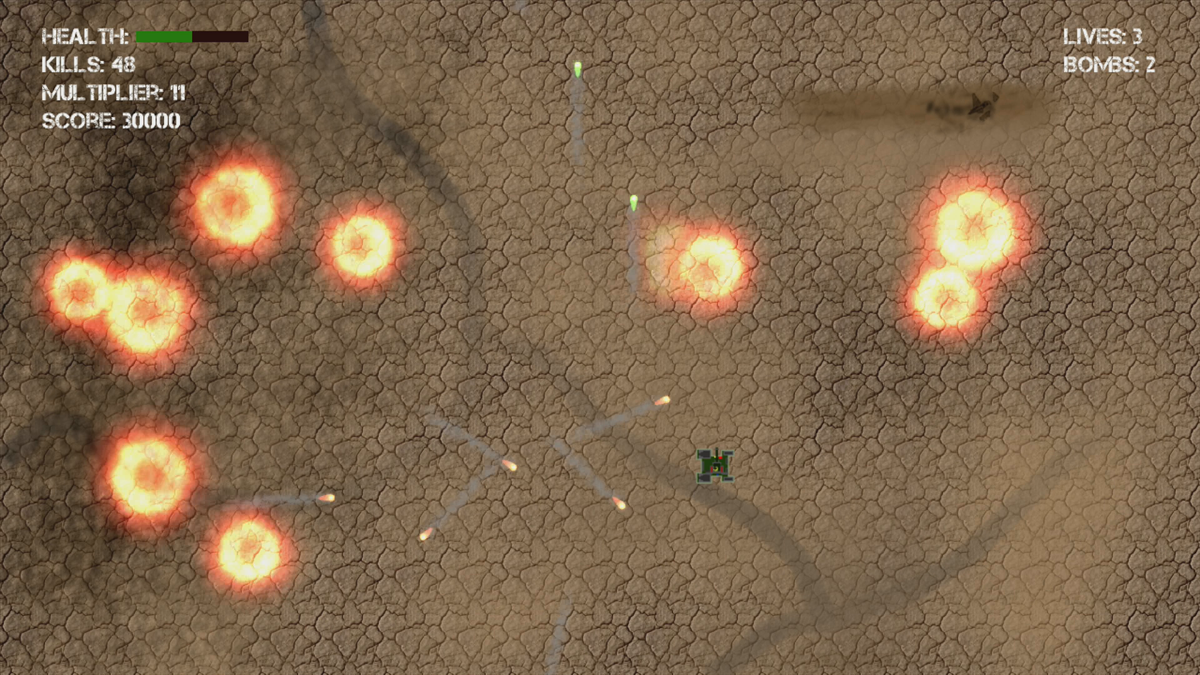 Tank Attack 2D (Xbox 360) screenshot: Smart bombs are useful! (Trial version)
