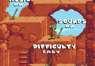 Desert Demolition Starring Road Runner and Wile E. Coyote (Genesis) screenshot: Nice options menu