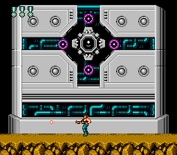 Super Contra (NES) screenshot: An intimidating. hard-to-hit boss
