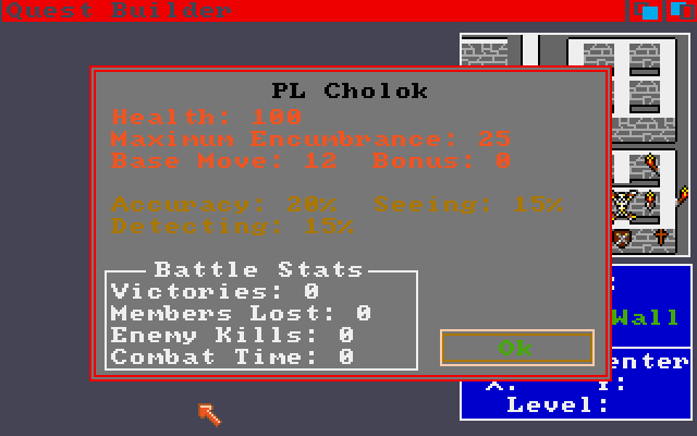 Paladin (Amiga) screenshot: Stats