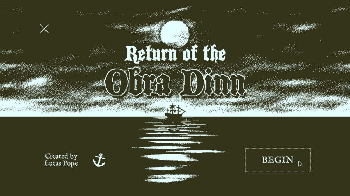 Return of the Obra Dinn (Windows) screenshot: Title and Main Menu