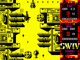 S.W.I.V. (ZX Spectrum) screenshot: Vehicles leaving hangars when you approach