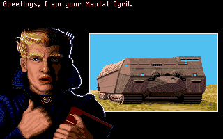 Dune II: The Building of a Dynasty (Amiga) screenshot: Mentat will give you orders before each mission.