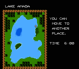 The Black Bass (NES) screenshot: Layout of Lake Amada, can move your boat to the ideal position.
