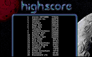 Dynatech (DOS) screenshot: The highscores table (I didn't make it)