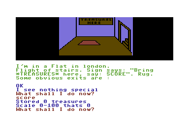 Scott Adams' Graphic Adventure #2: Pirate Adventure (Commodore 64) screenshot: Checking your score