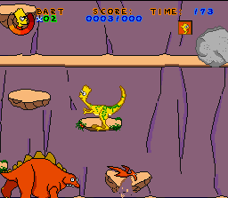 Virtual Bart (SNES) screenshot: Leaping from platform to platform to climb the volcano