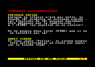 Chicago 90 (Amstrad CPC) screenshot: Instructions