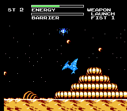 Dynowarz: Destruction of Spondylus (NES) screenshot: Robo-pterodactyl