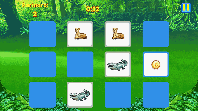 Wonder Zoo (J2ME) screenshot: Two by Two, a memory game (640x360)