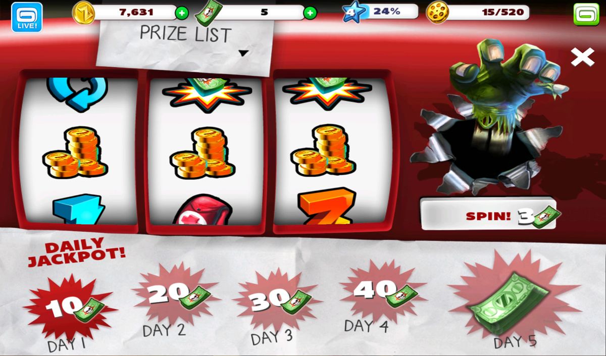 Zombiewood (Android) screenshot: The prize wheel