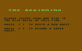 The Seven Cities of Gold (Commodore 64) screenshot: The beginning... Start a new quest or resume an old one.