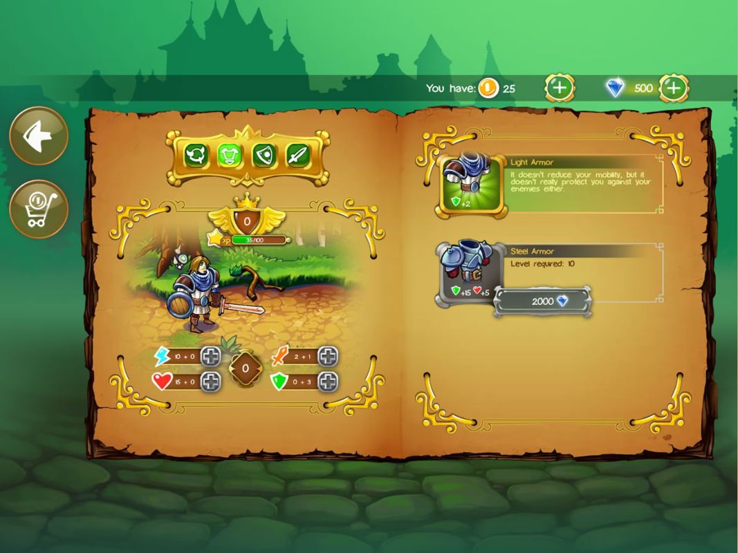 Doodle Kingdom (Windows Apps) screenshot: My character's upgrade screen in the My Hero mode