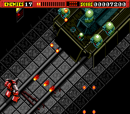 Final Zone (Genesis) screenshot: Doing battle against a multi-turret tank