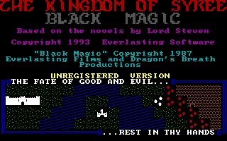 The Kingdom of Syree II: Black Magic (DOS) screenshot: Main menu/demo screen.
