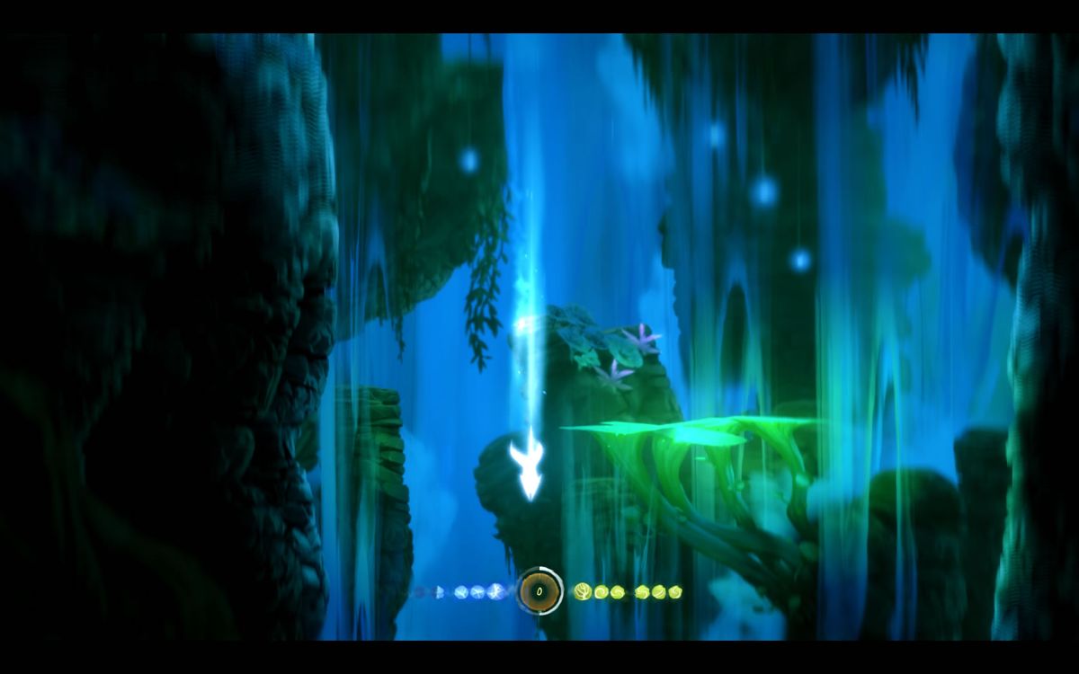Ori and the Blind Forest: Definitive Edition (Windows) screenshot: Diving down using a new ability.