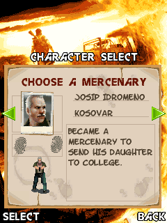 Far Cry 2 (J2ME) screenshot: Character selection screen