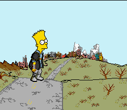 Virtual Bart (SNES) screenshot: After the nuclear apocalypse, Bart is a mad motorcycler