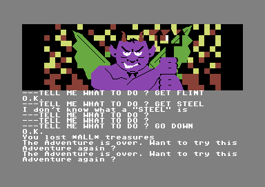 Scott Adams' Graphic Adventure #1: Adventureland (Commodore 64) screenshot: Should have listened to my conscious