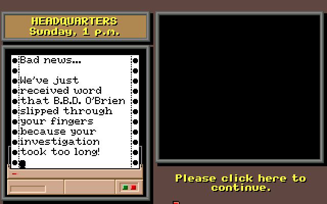 Where in the U.S.A. Is Carmen Sandiego? (Amiga) screenshot: Damn! I ran out of time
