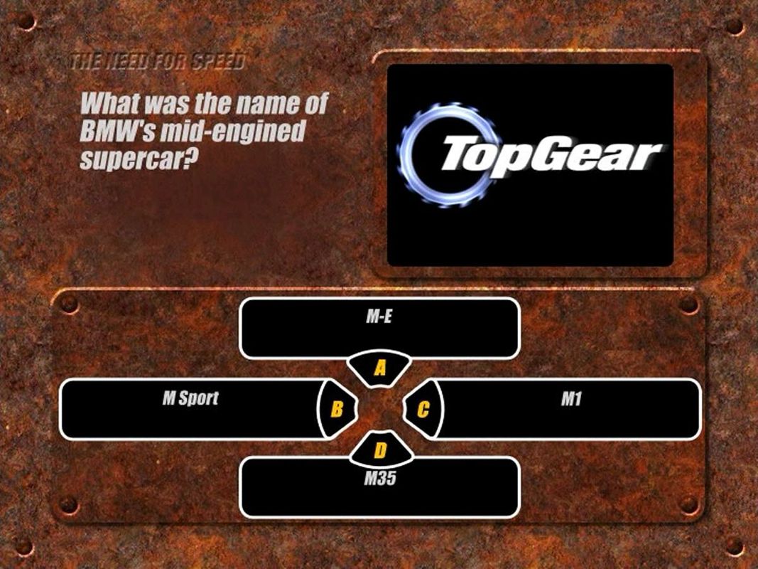 Richard Hammond's Top Gear: Interactive Challenge (DVD Player) screenshot: Round Five: Need For Speed<br>An example question