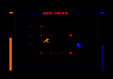 Archon: The Light and the Dark (Amstrad CPC) screenshot: The phoenix and banshee are fighting.