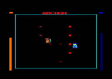 Archon: The Light and the Dark (Amstrad CPC) screenshot: The wizard is fighting the troll. This won't take long.