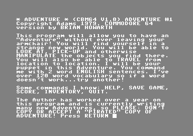 Scott Adams' Graphic Adventure #1: Adventureland (Commodore 64) screenshot: Introduction