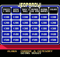Jeopardy! Junior Edition (NES) screenshot: choosing a category