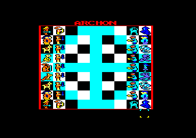 Archon: The Light and the Dark (Amstrad CPC) screenshot: The board is set up.