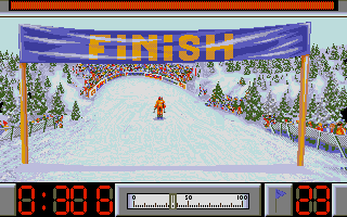 Super Ski II (DOS) screenshot: Finishing the Slalom