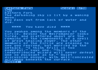 Enchanter (Atari 8-bit) screenshot: Death is not the end!