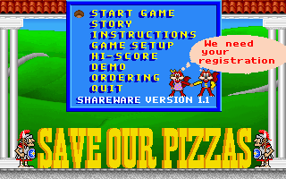 Skunny: Save Our Pizzas! (DOS) screenshot: Main menu