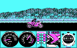 Pocket Rockets (DOS) screenshot: Drag racing (CGA)