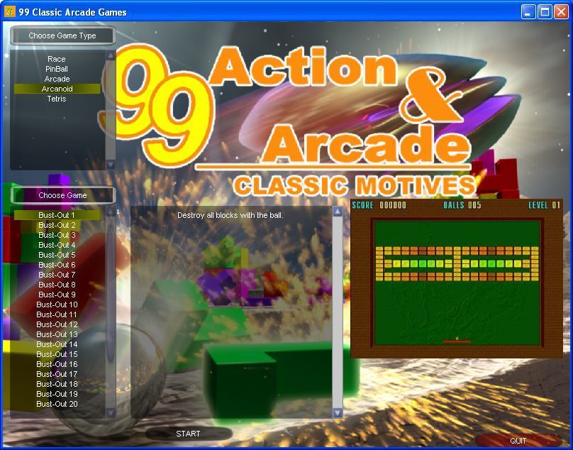 99 Classic Arcade (Windows) screenshot: There are twenty-five levels of Bust-Out
