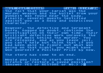 Suspect (Atari 8-bit) screenshot: Well, game over at least.