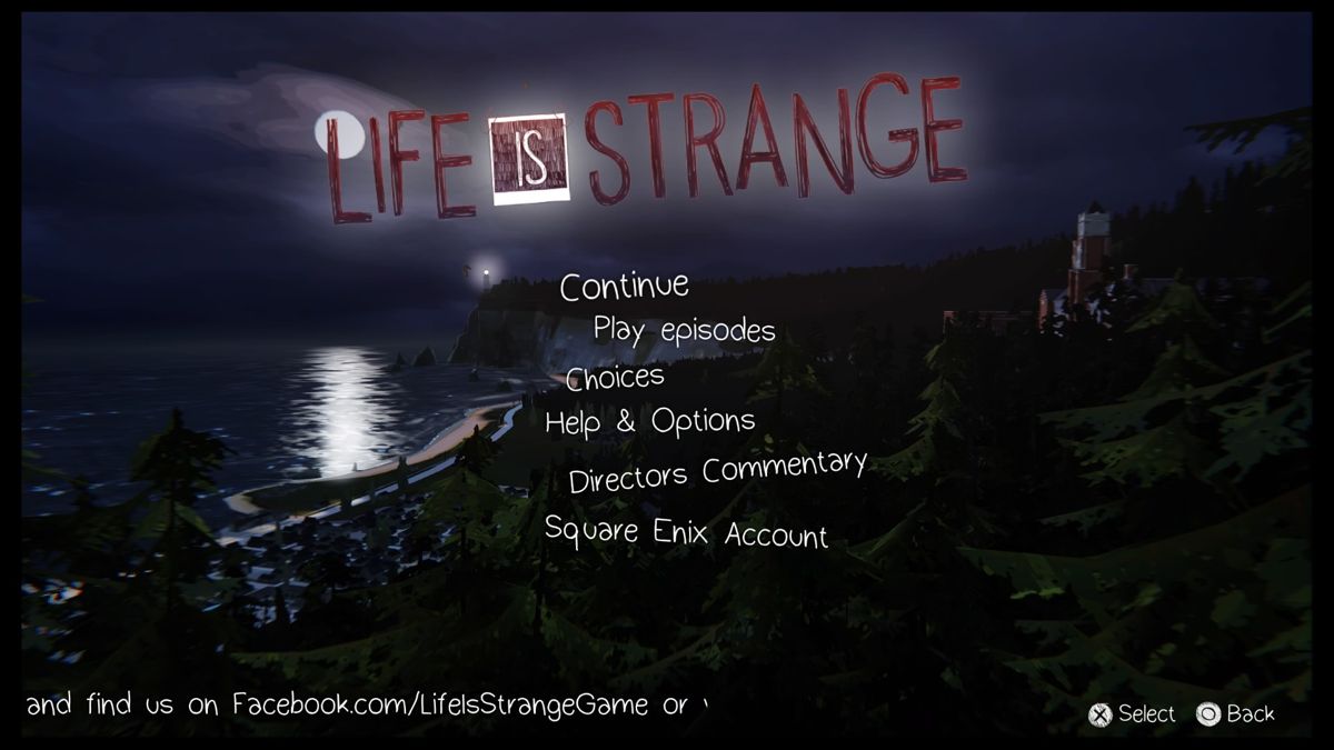 Life Is Strange: Episode 2 - Out of Time (PlayStation 4) screenshot: Main menu after episode ends due to sudden eclipse of the moon that took place at the end of the episode