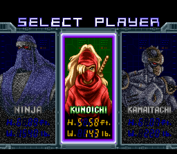 The Ninja Warriors (SNES) screenshot: Selecting a character.