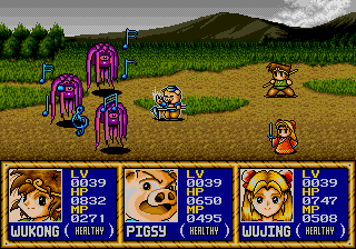 Legend of Wukong (Genesis) screenshot: Pigsy assaults an enemy with his Curse Song magic.
