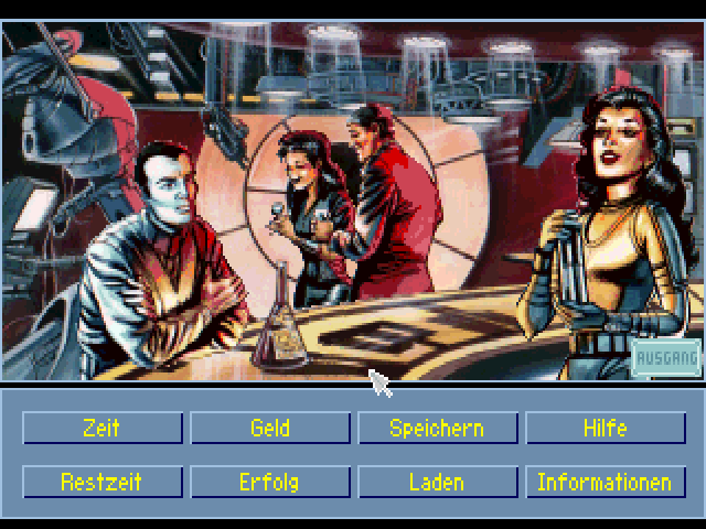Skyworker (DOS) screenshot: In all locations you can talk to other people.