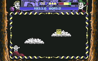 Dizzy: Prince of the Yolkfolk (Commodore 64) screenshot: Hello World.