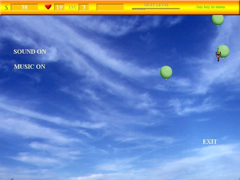 99 Classic Arcade (Windows) screenshot: One of the shooting games. Here balloons drift towards the top of the screen in ever increasing numbers and with greater speed. Nice music in this game