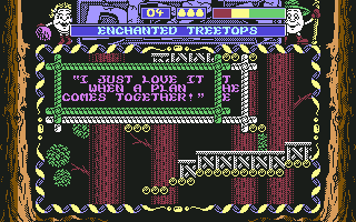Dizzy: Prince of the Yolkfolk (Commodore 64) screenshot: "I just love it when a plan comes together!"