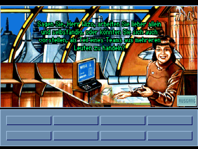 Skyworker (DOS) screenshot: Talking to the careers officer.